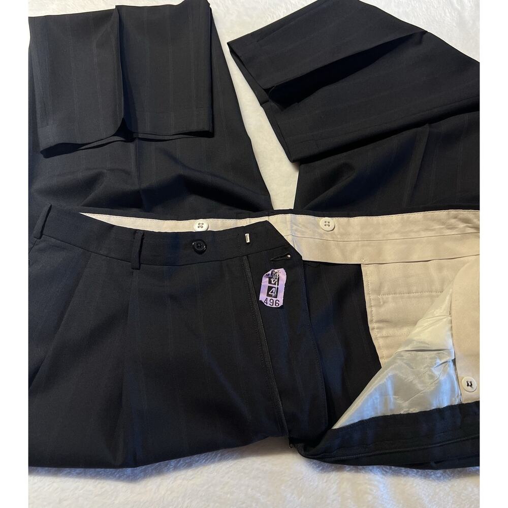 Vintage Austin Reed Suit 44L 38x29.5 Navy Blue Royal Banker's Stripe Virgin Wool - Picture 6 of 16